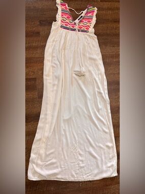 Nasty Gal Boho Maxi Dress Size Small White Embroidered Tassel Tie Sleeveless